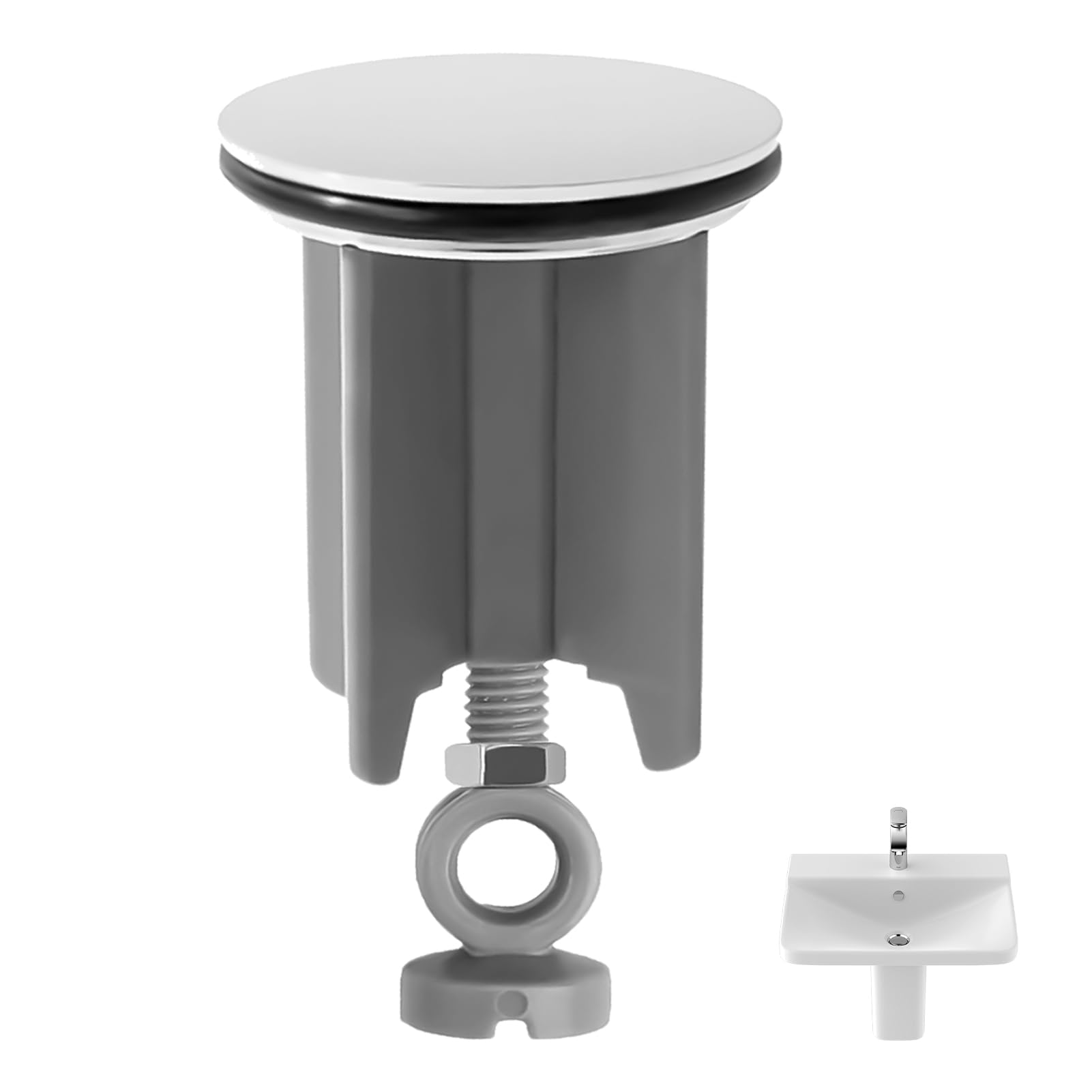 40mm Pop Up Sink Plug Replacement, Height Adjustable Plug, 66mm-83mm, Universal Pop Up Basin Plug for Kitchen, Washbasin, Push Pull Drain Stopper Anti-Clog Tool-Free Installation (Grey)