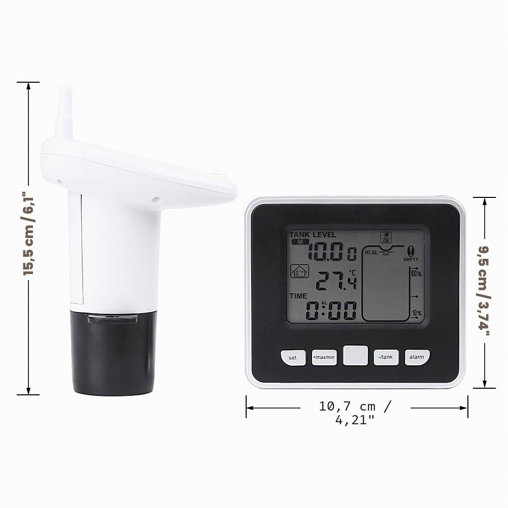 VBESTLIFE Sensor de Nivel ultrasónico, Sensor ultrasónico del medidor de Nivel de Profundidad de líquido del Tanque de Agua con Pantalla de Temperatura para Todos los líquidos no corrosivos