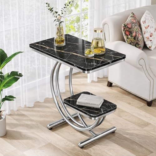 Image of Coffee Table for Living Room End Table Beside Table with Metal Legs Small Accent Tables Snack Table Nightstand for Multipurpose Square Tables (Golden Black) (Silver & Black)