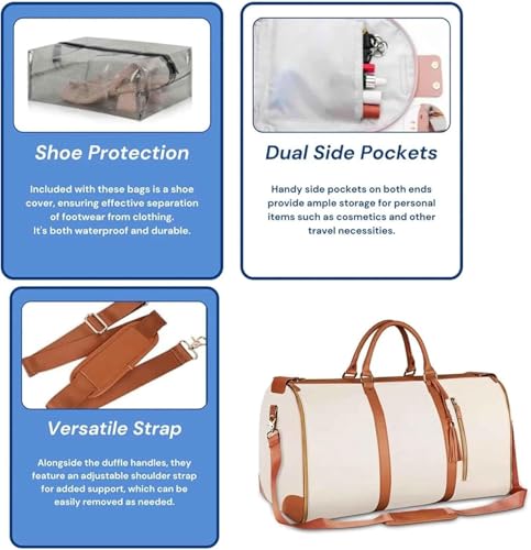 Trendfetchus Foldable Travel Bag 2.0, Convertible 2-in-1PU Leather Duffel with Trolley Wheels, Shoe Pouch, Waterproof Large Capacity Luggage for Airplane (Black and Brown)3