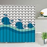 Bunte Fische Hai Duschvorhang Meereslebewesen Kinderbad Heimtextilien wasserdichte Badewannenwand S.10 90x180cm