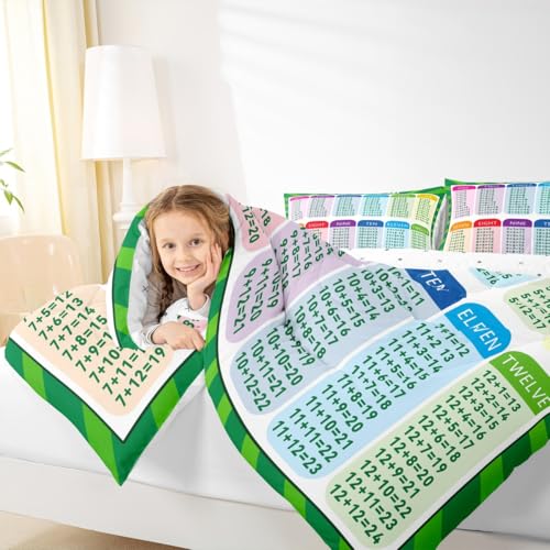 Image of Feelyou Kids Educational Comforter Set King Size, Addition Duvet Insert Math Learning Bedding Set Boys Girls Kindergarten Teens Bedroom Decor Microfiber Bed Set