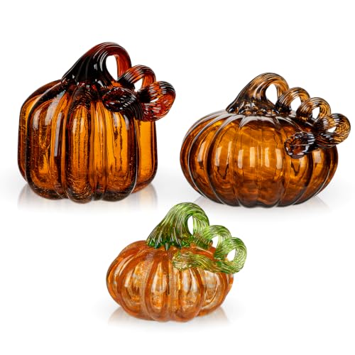 Arborus Glass Pumpkin Fall Decor Set – 3 PCS Handblown