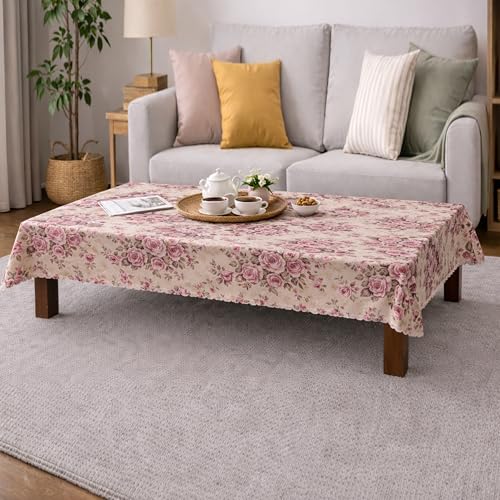 Image of Dakshya Industirs PVC Waterproof Table Cover 36x54 Inch Floral Printed Center Table Cover Washable Plastic Table Sheet Oilproof Dining Table Cover for Coffee Table Living Room Home (Elegant Leaf)