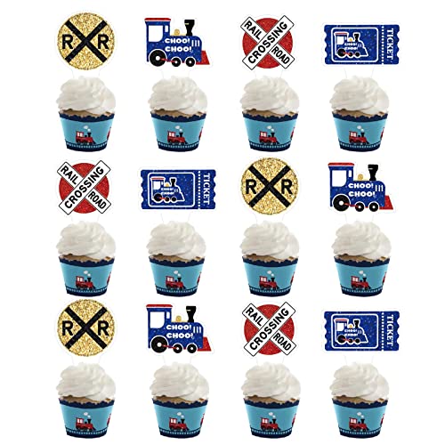 Train Birthday Party Decoration,24Pcs Train Cupcake Toppers,Steam Train Cupcake Toppers,Train Party Supplies For Birthday Party Railway Steam Train Theme Party Baby Shower Party Supplies #TOP25