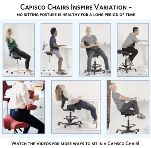 Image of HAG Capisco Puls Adjustable Standing Desk Chair - White Frame - Fathom Blue Full Cushion