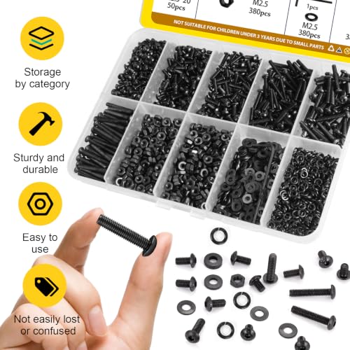Image of 1520PCS M2.5 Hex Button Screws Assortment Kit, M2.5x4 /6 /8 /12 /16 /20 mm