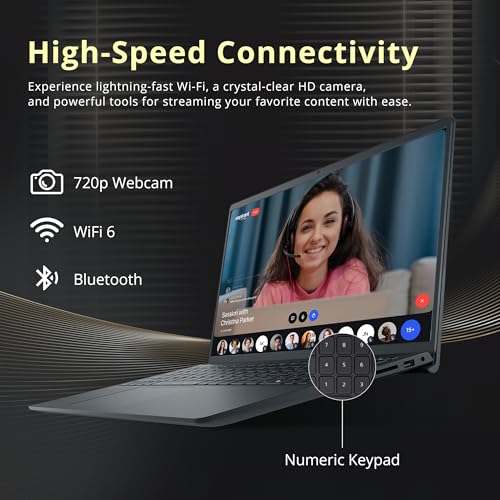 Image of Dell 15.6 inch FHD Touchscreen Laptop, Intel Core i5-1334U, 8GB RAM, 1.2TB Storage (256GB SSD + 1TB Docking Station Set), Intel UHD Graphics, Numeric Keypad, HD Camera, Copilot, Wi-Fi 6, Win 11, Black