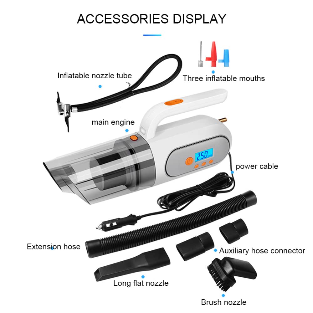 12V Handheld sin Cuerda Aspiradora 4 in 1 Digital Display Car Vacuum Cleaner Potente succión al vacío húmedo/seco de Auto Inicio