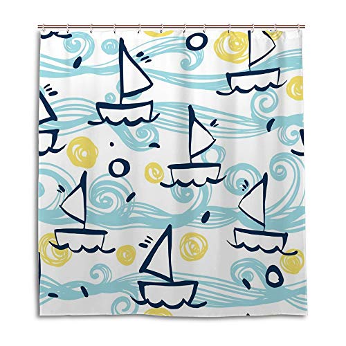 Rideau de douche lavable en machine en polyester bleu avec 12 crochets