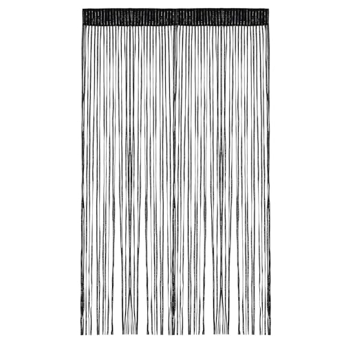 Rideau Fil Porte 100x200 cm Rideaux de Porte Anti Mouches, Rideau Décoratif Séparateur de Pièce, Rideaux de Franges Noir pour Balcon, Chambre, Mariage, Café,...