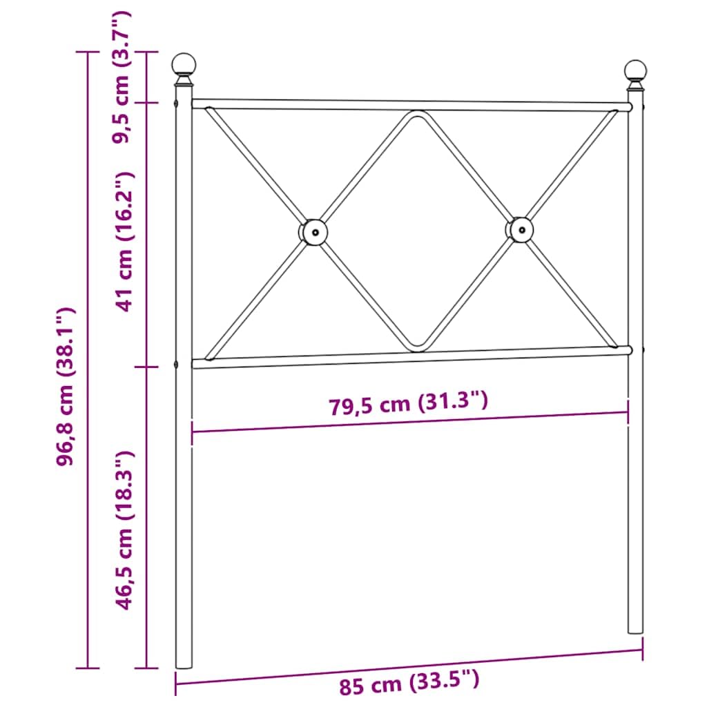 Cabecero de cama de 80 cm de metal blanco - Cabecero de cama individual resistente de 85 x 90,5 cm - Cabezal de repuesto de acero resistente para estructura de cama, diseño clásico para