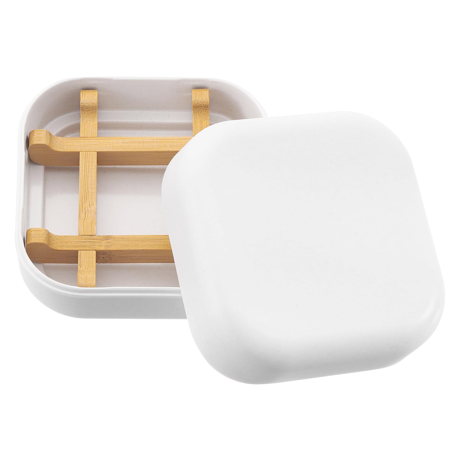 Porte-savon carré en bambou blanc amovible avec couvercle pour douche