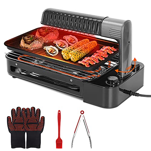 Smokeless Indoor Grill Electric Grill Indoor, Portable Smokeless Grill with Smart Temperature Control Infrared Heating, Removable Nonstick Grill Plate,1500W