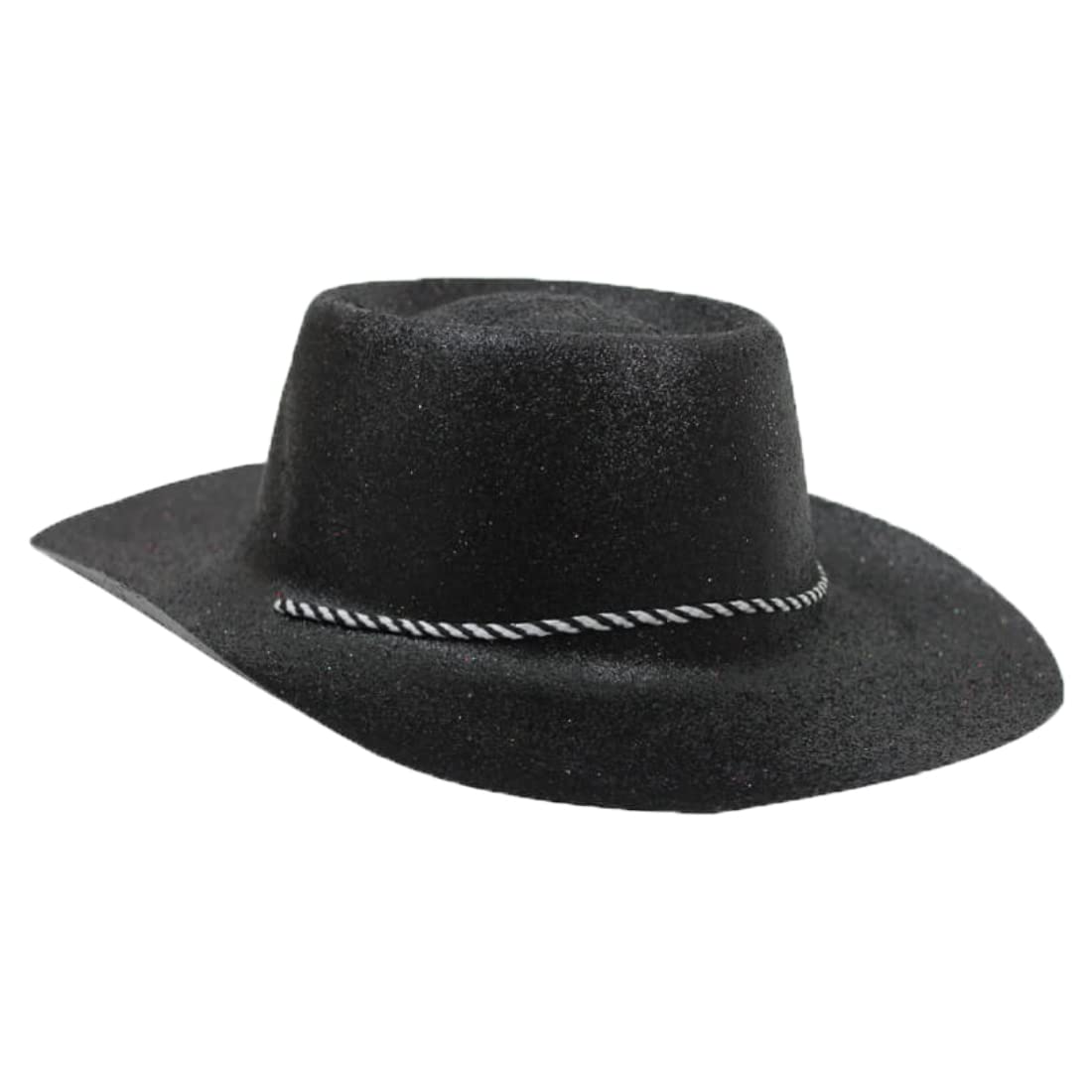 LARGE BLACK COLOURED GLITTER COWBOY HATS FANCY DRESS HATS (PACK OF 6)