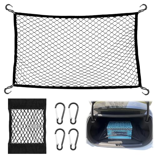 SPOKKI Black Cargo Net, 80 X 100 cm Cargo Net For Van, with 4 Carabiners, Expandable To 144 X 180 cm Cargo Netting, Suitable for Most Car Net Trunk Nets, Secure Luggage, Convenient Storage