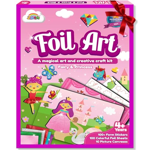 ZMLM Foil Art Kit for Kids - Arts Crafts Fun Mess Free Activity Gifts for Ages 4 5 6 7 8 9 Girls Boys Crafts for Kids Creative Birthday Easter Basket Stuffers Gifts Toys (Princess)