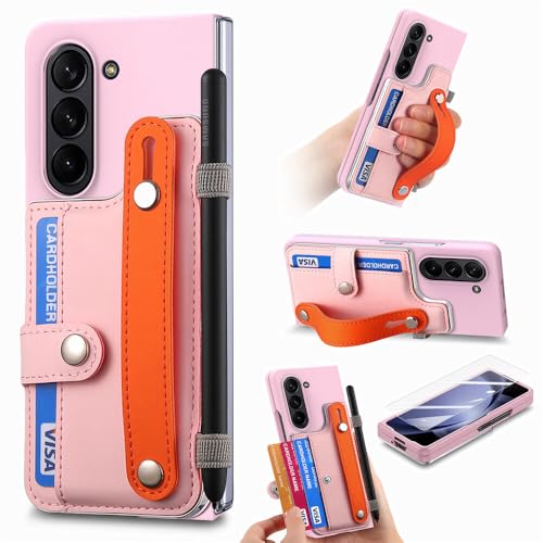 Housse Samsung Galaxy Z Fold 5 rose finition luxe en cuir rigide