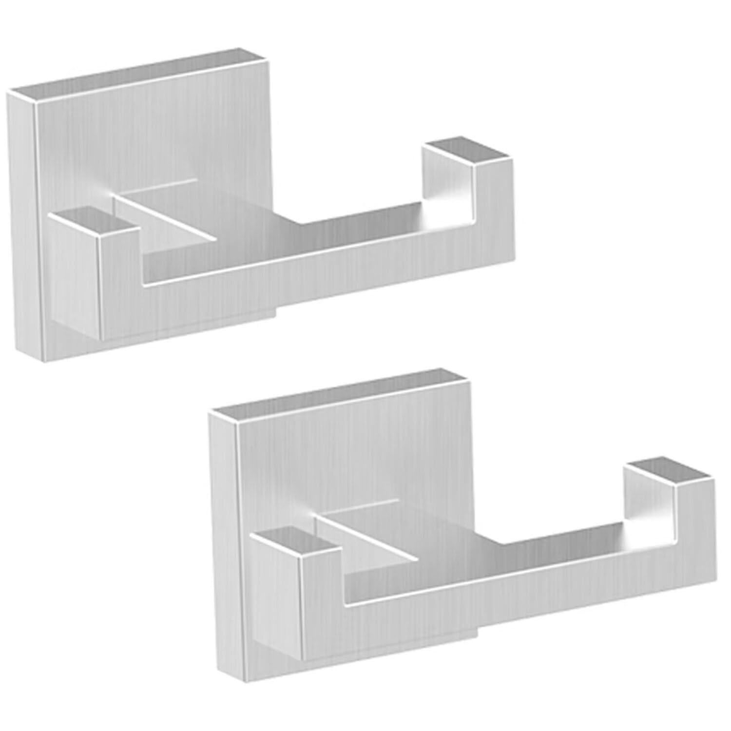 BOZWELL Double Towel Hooks for Bathroom Bushed Nickel Wall Mount，2 Pack Modern Square Style Coat Robe Hook，Stainless Steel Heavy Duty Door Hanger for Bathroom Bedroom Kitchen Hotel Pool 1502-NL-2