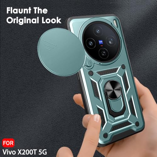 Image of TheGiftKart Tough Armor Bumper Back Cover Case for Vivo X200T 5G | Sliding Camera Cover, Kickstand & Ring Holder | 360 Degree Protection Back Cover Case for Vivo X200T 5G (PC & TPU, Green)