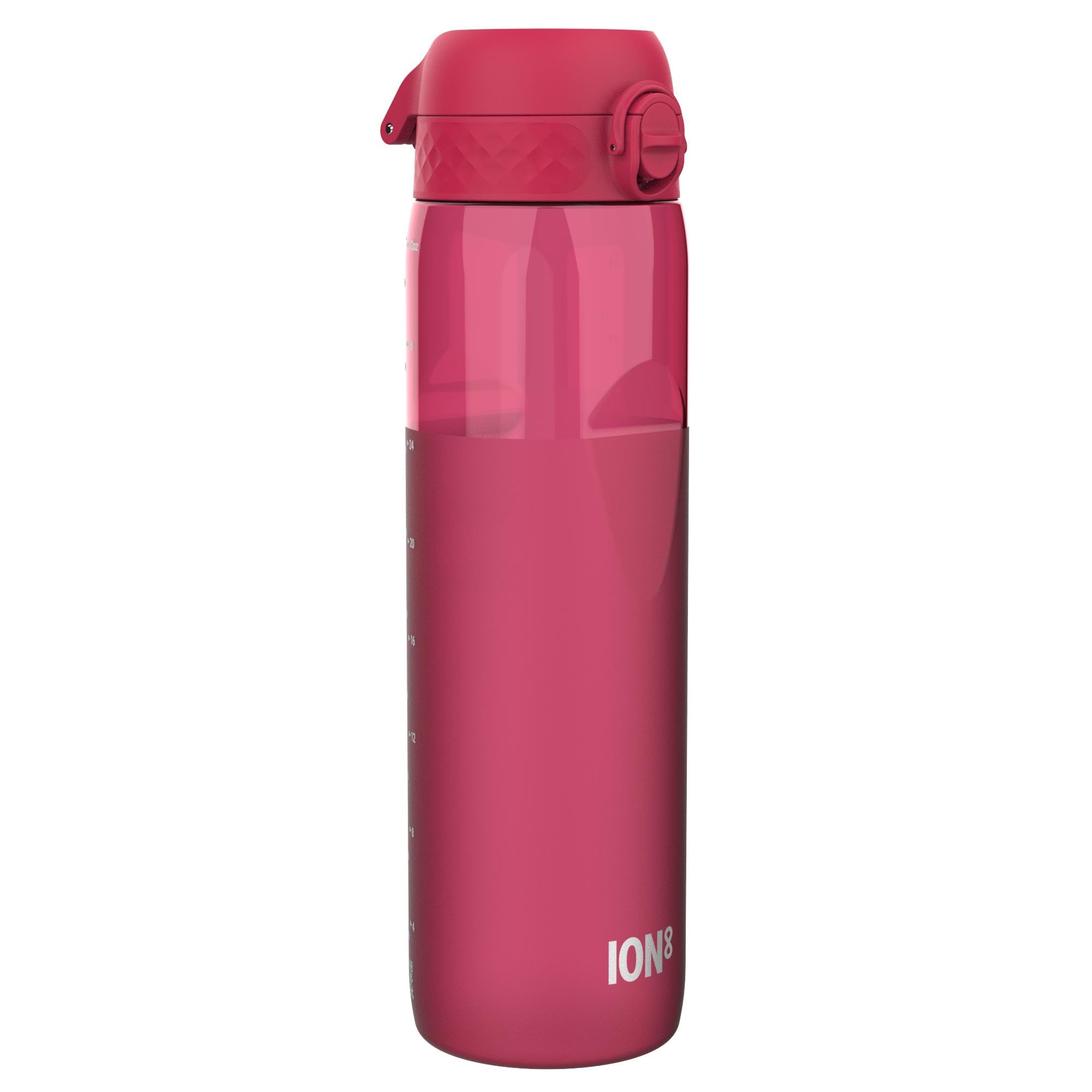 Ion8 1 Litre Water Bottle, Leak Proof, Flip Lid, Carry Handle, Rapid Hydration, Dishwasher Safe, BPA Free, Contoured Grip, Ideal for Travel, Gym & Activity, Recyclon, 32oz, Half Cut Viva Magenta