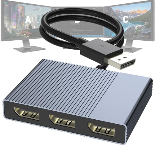 DisplayPort Splitter for 3 Monitors Extended Display 4K@60Hz DisplayPort MST Hub 1 IN 3 OUT Display Port to Display Port Adapter DP to DP Multi Monitor Splitter for PC/NVIDIA/AMD Graphic Card