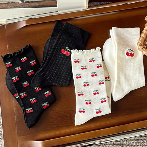 Image of Women's Cute Crew Socks, Casual Athletic Cotton Bowknot Cherry Calf Novelty Socks for Women