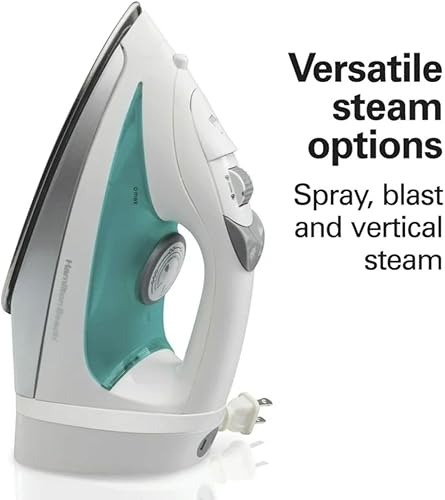 Miniatura 4 de Hamilton Plancha de vapor retráctil con cable  Potente 1200 W, suela antiadherente, vapor vertical, apagado automático