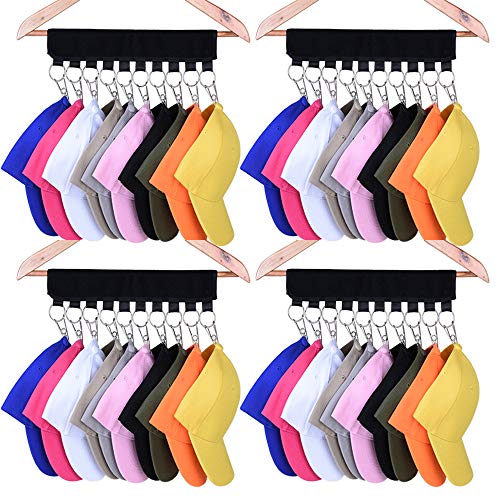 LEKUSHA 4 Pack Cap Organizer Hanger, 10 Baseball Cap Holder, Hat Organizer for Closet - Change Your Cloth Hanger to Cap Organizer Hanger - Keep Your Hats Cleaner Than a Hat Rack - Black