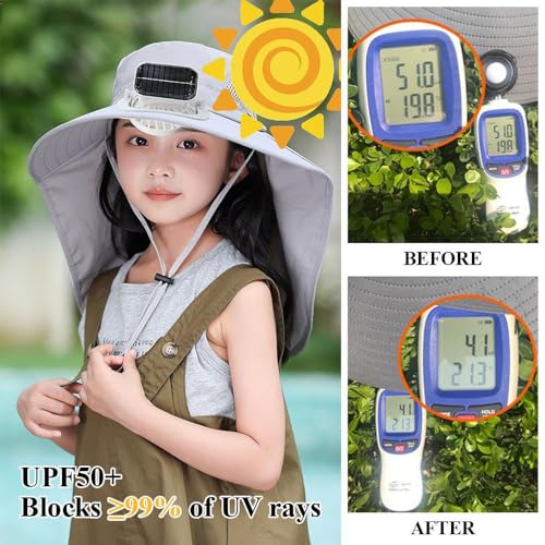 Wide Brim Sun Hat with Solar Fan for Kids,Children's Fishing Hat for Outdoor Activities,Hat with Fan Hat-Solar&USB Charging3
