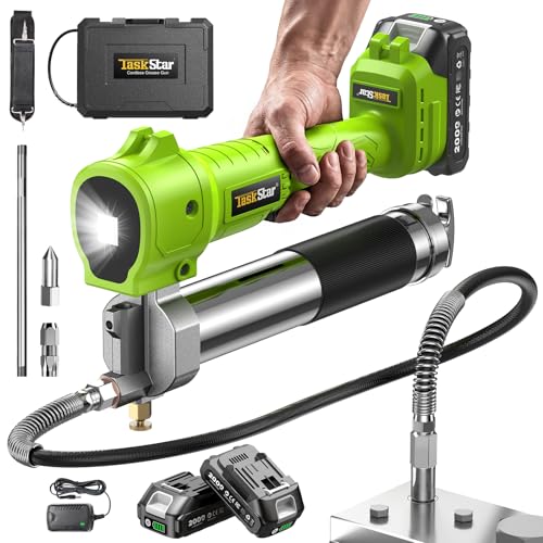 TaskStar Pompe a Graisse Électrique, Kit de Pistolet à Graisse [Super Efficace] avec 2 Batteries et Chargeur, Tuyau Flexible de 39,4