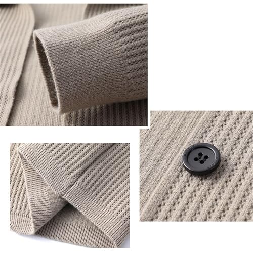 Men's Lapel Knitted Long Sleeve Coat, Autumn Button Up Cardigan Slim with Pockets,Business Casual Knitted Sweater4