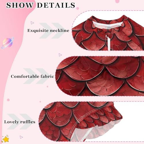 ALAZA Red Dragon Scale Animal Girls One Piece Swimsuit Long Sleeve Rashguard Swimsuit UV 50+ Swimwear Zip4
