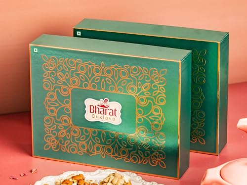Image of Bharat Baklava Gift Box | Assorted Premium Sweets 250g | Cashew Tart, Simsimia, Almond Tart & Square Baklava | 100% Veg | Festive Mithai for Gifting