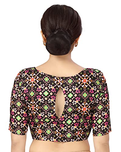 Image of Studio Shringaar Women Crepe Readymade Ikkat Printed Elbow Length Sleeve Saree Blouse