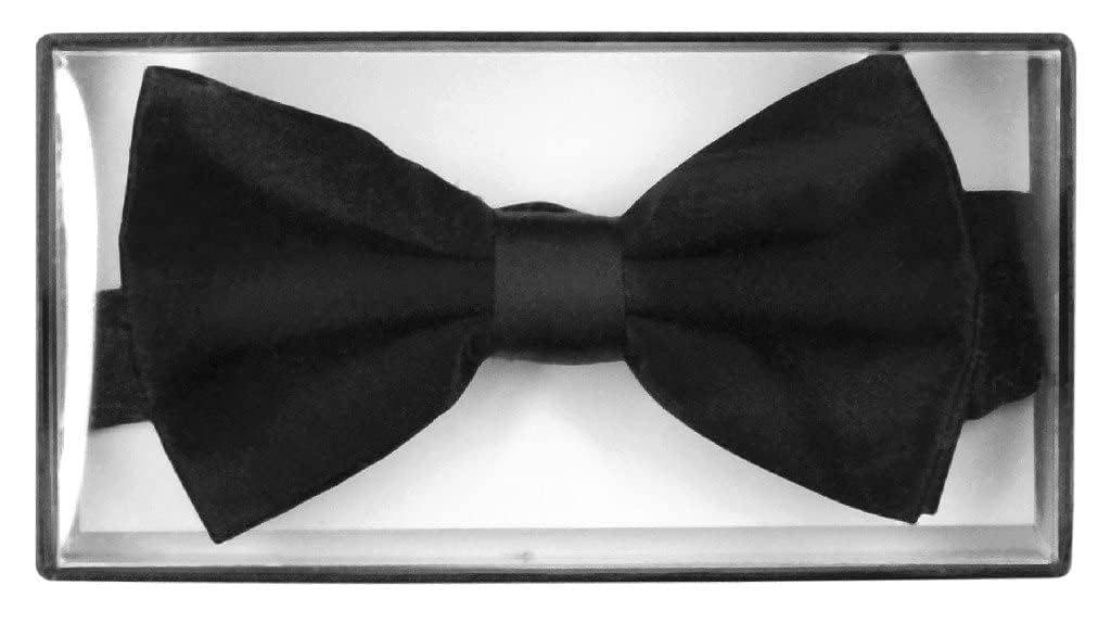 Vesuvio Napoli 100% SILK BOWTIE SOLID BLACK Color Men's Bow Tie for Tuxedo or Suit
