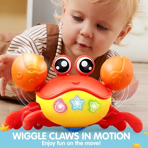 JOYIN Krabbe Babyspielzeug, Musikkrabbe Baby, tanzende Krabbe, Crawling Crab Tummy Time Toy, Geschenk für Geschenk für Neugeborenes Jungen & Mädchen von 0–6, 6–12 und 12–18 Monaten