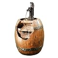 Teamson Home Vintage Barrel Waterfall Fountain with Pump for Outdoor Patio Garden Backyard Decking, 33 Inch Height, Wood