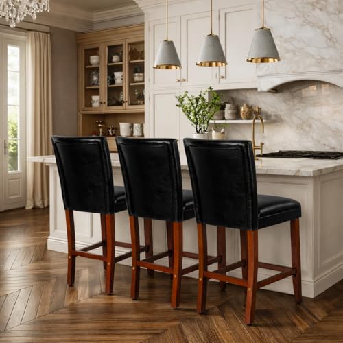 Image of HomePop Counter Stool, 29-Inch, Black Faux Leather