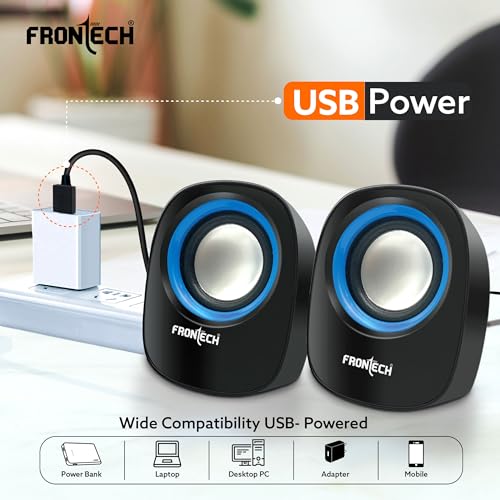 FRONTECH Premium 2.0 Channel USB Powered Speakers - 1.5W x 2 Output, AUX Input, Foam Edge, 1-Year Warranty (SPK-0003-Blue) - Image 3