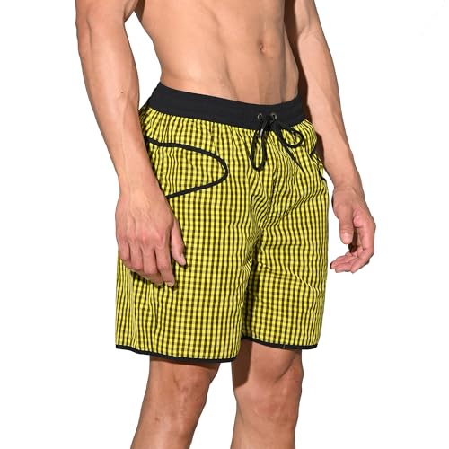 Men’s Ultra-Lightweight Pocket Board Shorts Fast Dry Surf Lining Swimwear Plaid Pattern B45702