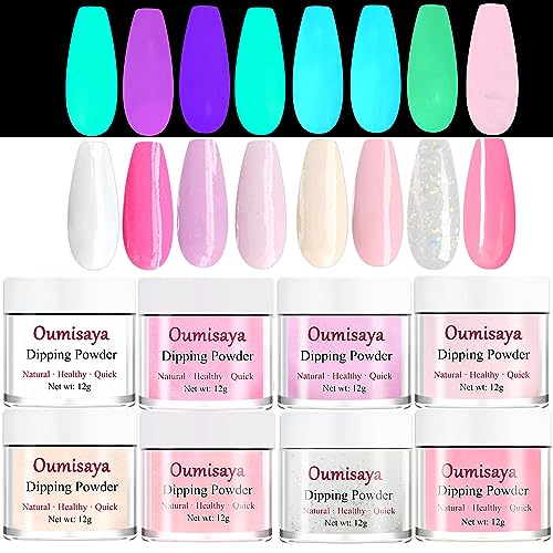Glow in the Dark Dip Powder Nail Kit 8 Colors Starter Set Clear P...