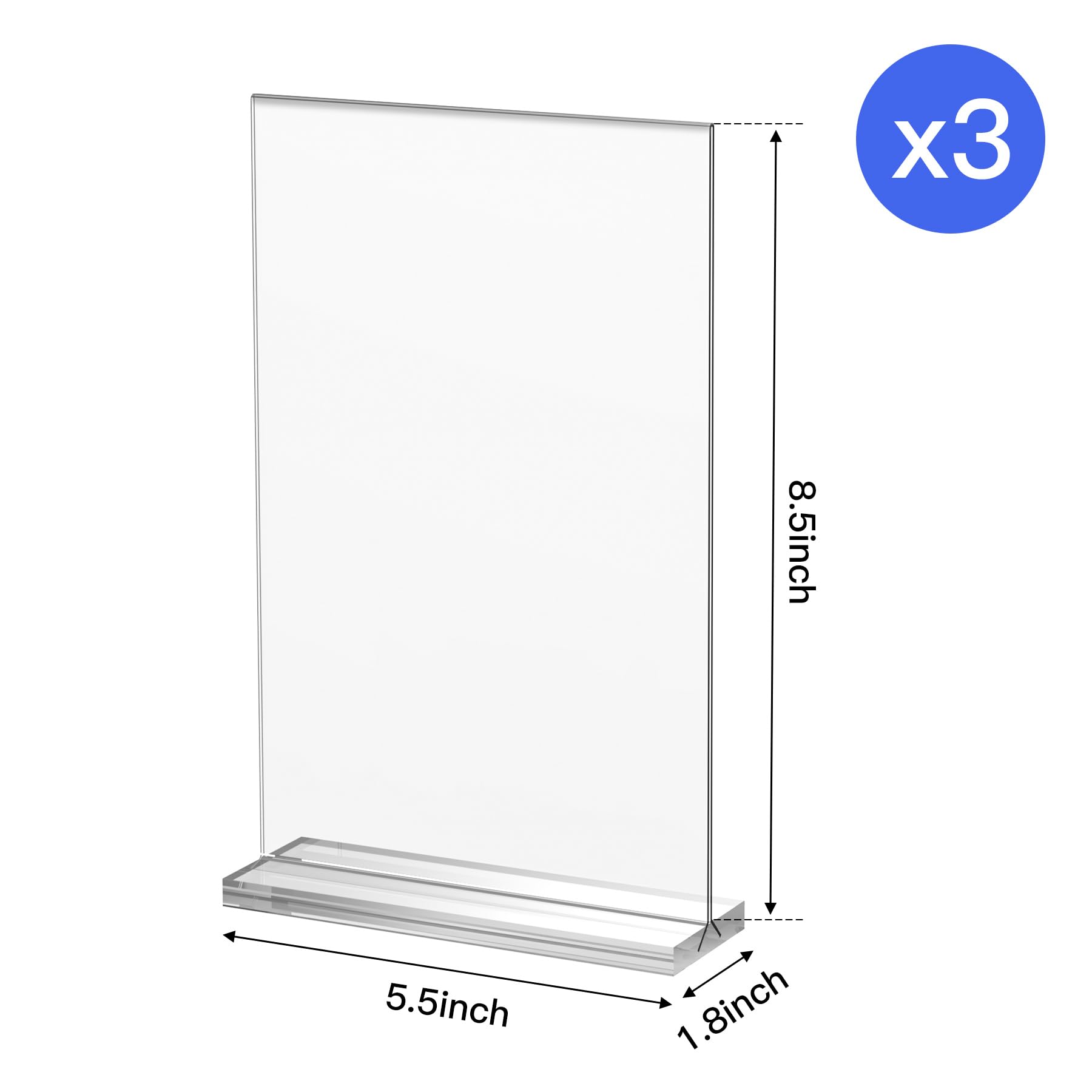 NiOffice 3 Pack Acrylic Sign Holder 5.5x8.5 In, T Shape Clear Desktop Sign Holder, Plastic Sign Holder - Image 4