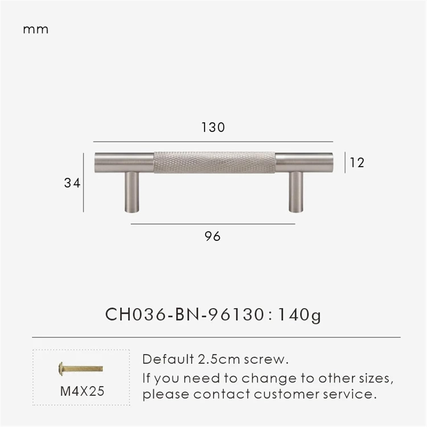 Solid Brass Cut Cross Knurl Pattern Silver Brushed Nickel Kitchen Cabinet Handles Wardrobe Pull 1Pcs(CH036-BN-96130)