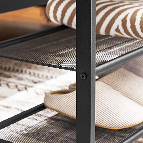 VASAGLE Shoe Bench, Shoe Rack with 2 Mesh Shelves, Shoe Storage Organizer for Entryway Hall, Metal, Industrial, Rustic Brown and Black ULBS74X