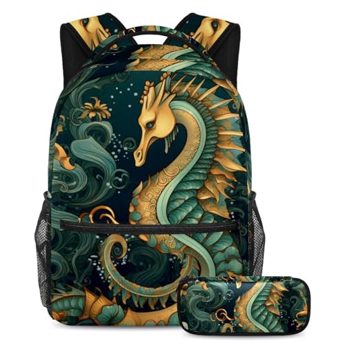 Hippocampe vintage ensemble de cartable sac à dos grand volume pour classeur A4