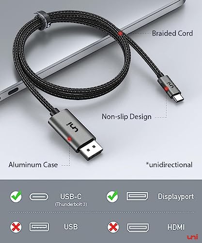 Image of uni USB C to Displayport Cable 4K 60HZ, 6ft - 2 Pack, Sturdy Aluminum USB Type-C to DisplayPort Cable [Thunderbolt 3 /4 Compatible] for MacBook Pro /Air, Chromebook
