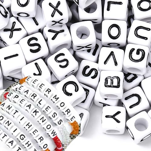 200PCS Square Letter Beads A~Z Acrylic Name Alphabet Beads Bulk for Friendship Bracelet Jewelry Keychains Craft Making 6x6mm