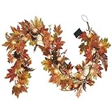 Artgar Fall Garland - 6 Ft Maple Leaf Pumpkin Berry Garland - Fall Decor Garlands with 30 Warming Lights for Thanksgiving Halloween Mantel Table Indoor Outdoor Decor