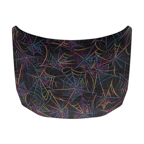 Image of Car Hood Cover Protector Spider Web Print Waterproof Car Hood Wrap Blanket Auto Flag Automotive Halloween Exterior Accessories for Sedans SUVs Pickups Trucks Jeeps